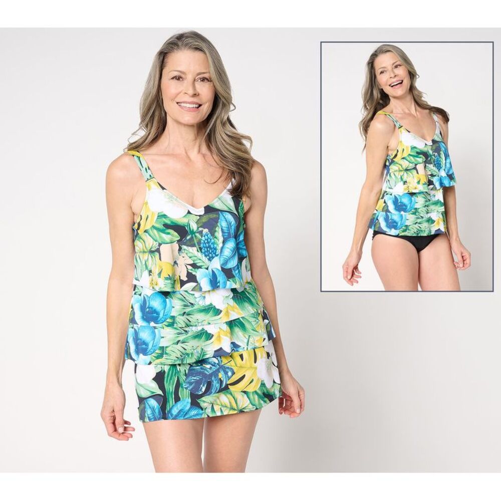 Liberare Women's Swimsuit Sz 12 Soleil Tiered Tankini Skirt Multi-colored